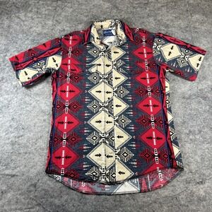 Vtg Wrangler Black Pearl Snap Shirt Mens Medium Aztec Print Western Cowboy Rodeo